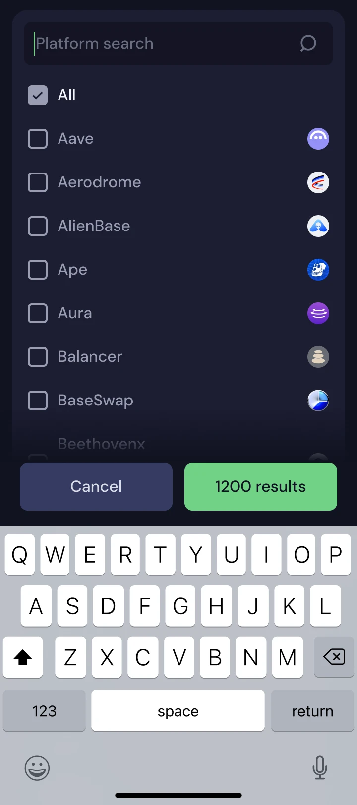 Beefy mobile filters after release: platform search
