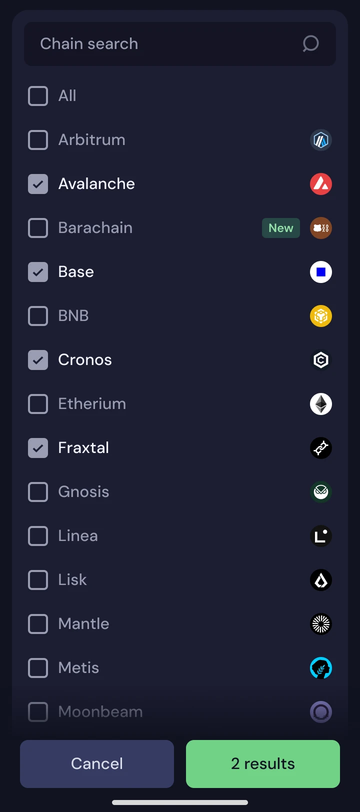 Beefy mobile filters after release: network search open