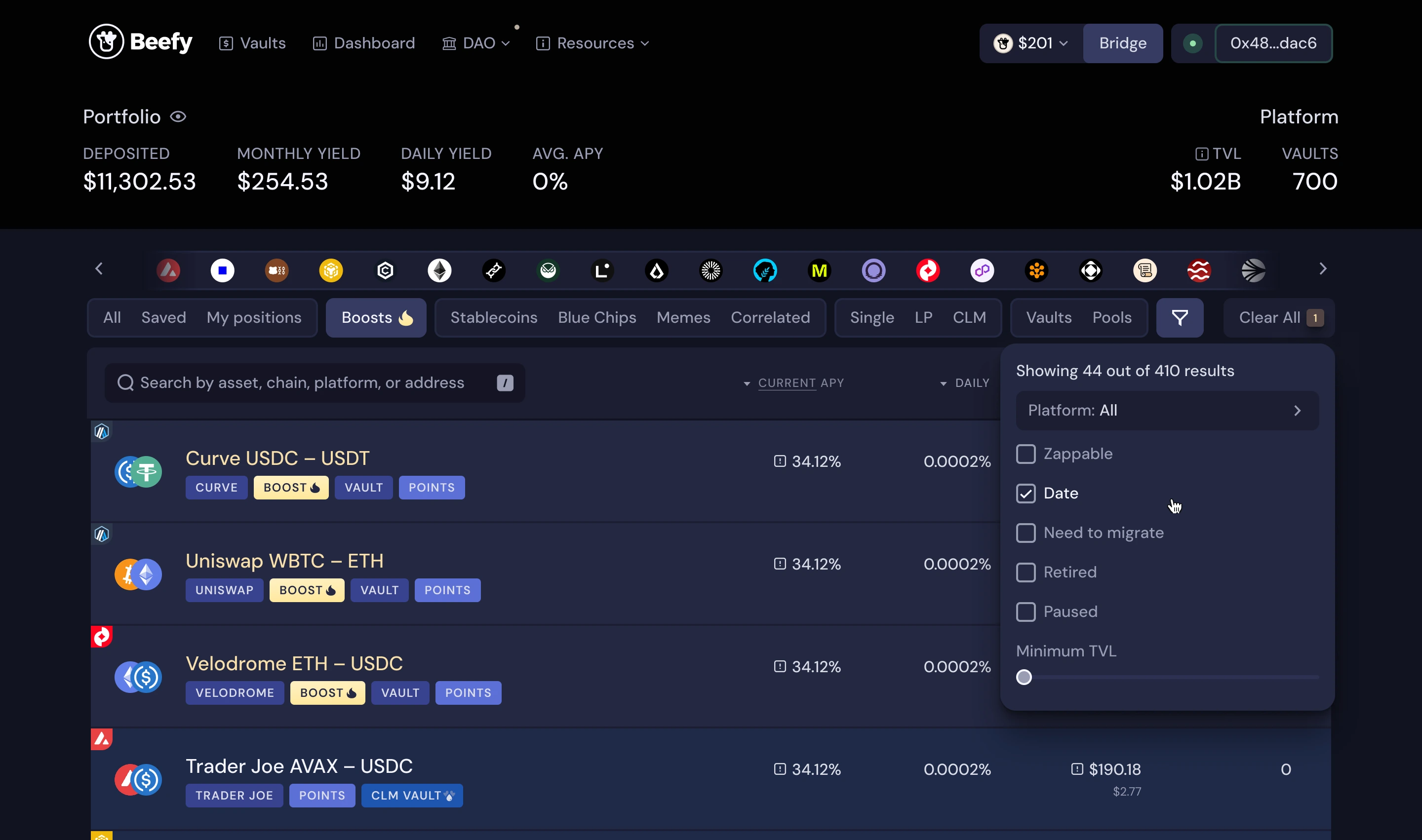 Beefy home page after release, desktop: the Boosted tab is selected