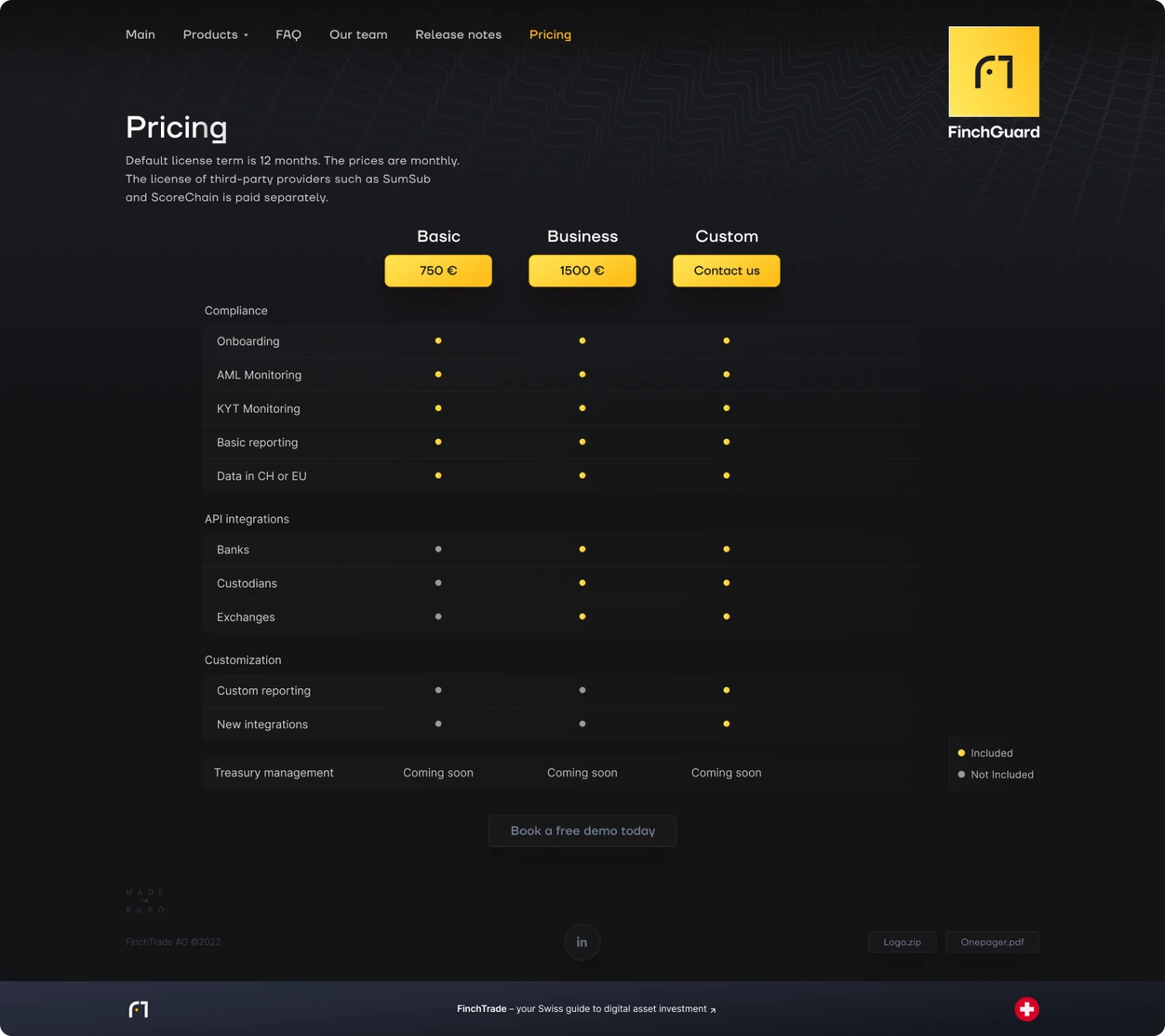 Pricing page with the feature matrix, desktop