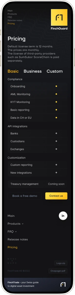 Pricing page on mobile